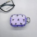 Yeknu  Cute bow printed transparent neon headphone case, colorful transparent shockproof headphone case, with keychain