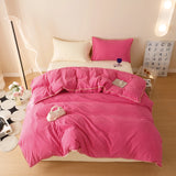 Yeknu Stripe Color Collision Shell Embroidery Student Dormitory Solid Color Four Piece Set