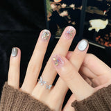 Yeknu  10pcs Butterfly Handmade Nails Glitter Cat-Eye Press on Nail Short Square Round Full Coverage Nail Tip for Women&Girl False Nail