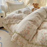 Yeknu  4Pcs Spring Vibrant Flowers 100% Cotton France Princess Style Bedding Set Single Twin Queen Duvet Cover Bed Sheet Pillowcases