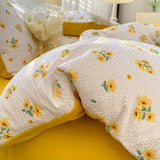 Yeknu  Korean Style Seersucker  Washed cotton Bedding Set  Girls Twin Queen Size Duvet Cover   Bed Linens Kids Fashion
