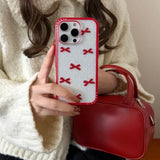 Yeknu  The red frame full screen bow is suitable for Apple 14promax mobile phone case 13 new iphone17promax Korean ins gir
