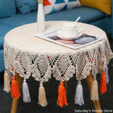 Yeknu Handmade Cutout Cotton Thread  Macrame Tapestry Tassel Pendant Wall Hanging Boho Decor Roud Tablecloth  Table Decoration