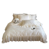 Yeknu  European Floral Jacquard Bedding Set, High end Premium Cotton Duvet Cover Set,Lace Edge Cream Color Quilt Set for Girls' Bedding