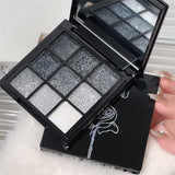 Yeknu  Smoky Black Eye Shadow Palette 9 Colors Black Gray Rose Eyeshadow Lasting Shimmer Eyes Makeup Dark Pressed Glitter Eyeshadow