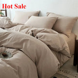 Yeknu  Premium 100% Washed Cotton Yarn-Dyed 4-Piece Duvet Set (1 Duvet Cover + 2 Pillowcases + 1 sheet), Ultra-Soft Bedding Set