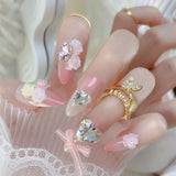 Yeknu  24Pcs Short Almond Press-On Nails Pink Floral French Tip Glossy&Elegant Full Cover Fake Nails for Women&Girls Spring,Daily Wear