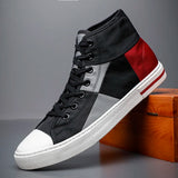 Yeknu  Men High top Canvas Shoes New Fashion Loafer Men Mocassin Designer Vulcanized Shoes Men Lace Up Casual Flats Sneakers