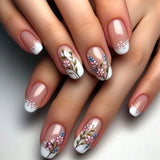 Yeknu  24pcs Wearable False Nails Art Glitter Flower Design Press on Nails Sets Short Ballet Fake Nail Simple Manicure Tips Finished
