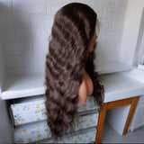 Yeknu  Chocolate Brown Deep Wave Lace Front Wigs for Women Free Part Synthetic Hair Long Brown Curly Wavy 13X4 Glueless Daily Party Use