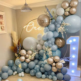 Yeknu 142Pcs Sea Blue Balloon Garland Arch Kit Macaron Blue White Metal Gold Ballons for Boys Men Baby Shower Gender Reveal Decoration