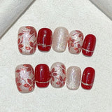 Yeknu 10Pcs Short Handmade Press On Nails Design False Nails Full Cover French Round Head Manicure Wearable Artificial Nails Tips Art