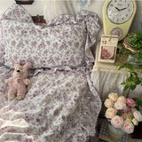 Yeknu 3/4Pcs Korean Princess Style Floral Ruffles Bedding Set Skin-friendly Soft Duvet Cover Set Bed Sheet Or Bed Skirt Pillowcases