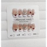 Yeknu  10Pcs Nude Short Ladder Handcrafted Press-On Nails Elegant White French Tip Edges with Diamond&Pearl Accents for Daily Nail Art