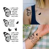 Yeknu  Butterfly Wings and Quote Shoulder and Arm Waterproof Temporary Tattoo, Long-Lasting, Realistic Fake Tattoo for Men and Women