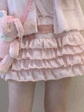 Yeknu  Women's Lolita Mini Skirt, Cute High Waist Side Bow Layered Ruffled A-Line Skirt.