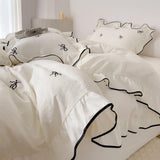 Yeknu  3pcs bow embroidery Bedding set ruffles Duvet Cover Set (1*Duvet Cover + 2*Pillowcase, Without Core)for bedroom guest room