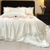 Yeknu  Embroidery Washed Silk Lace Summer Quilt 4-piece Dormitory Xia Liang Quilt Sheet Pillowcase 3-piece Set - Huayun Lace