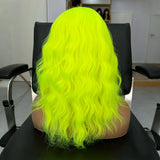 Yeknu  Short Curly Wavy Bob Wigs for Women Synthetic Free Part Shoulder Length Neon Green 13X4 Lace Front Wigs for Party Cosplay