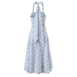 Yeknu  Summer New Women's Dress Bohemian Print Halter Neck Button Midi Dresses Casual Holiday Hollow Back Beach Dress