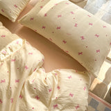 Yeknu  INS Cute Bow Bedding Set for Girls Women Soft Bed Sheet Set Pillowcase Single Twin Full 200x230cm Kawaii Duvet Cover Set