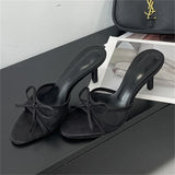 Yeknu  Summer Fashion Butterfly-knot Breathable Holes Mesh Open Toe Woman Slippers Thin High Heels Party Dress Shoes