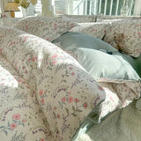 Yeknu  Romantic Elegant Bedding Set Soft Chic Floral Blossom Print Duvet Cover Skin Friendly Bed Sheet Pillowcases 4Pcs Twin Queen King