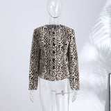 Yeknu  Autumn Winter Chic Leopard Print Crop Jacket Women Modern O-neck Single Breasted Full Sleeve Coat Female Outwears New