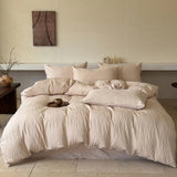 Yeknu  Simple Solid Color 4 pcs Bedding Det Breathable Skin Friendly Duvet Cover Set All Size Washed Cotton Warm Atmosphere For Bedroom
