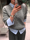 Yeknu  Knitted Autumn Fake Two Piece Set Patchwork Pullover Sweater Women Embroidery Modis Casual Ladies Sweaters Korean Woman Sweater