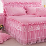 Yeknu  1 Piece Lace Bed Skirt +2pieces Pillowcases bedding set Princess Bedding Bedspreads sheet Bed For Girl bed Cover King/Queen size