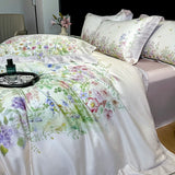 Yeknu 1000TC Lyocell Cotton Flowers Plant Prints Luxury Bedding Set Soft Silky Duvet Cover Set Flat/Fitted Bed Sheet Pillowcases 4Pcs
