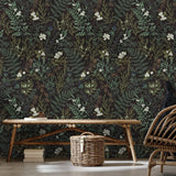 Yeknu  Tropical Moss Leaf Peel and Stick Wallpaper Black Floral Self Adhesive Removable Floral Contact Paper for Bedroom Walls Cabinets