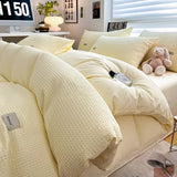 Yeknu Simple Waffle Jacquard 100% Cotton Bedding Set Soft Comfortable Queen Duvet Cover Set with Sheets Quilt Cover and Pillowcases