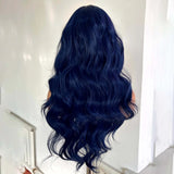 Yeknu  Dark Blue Wig Body Wave Synthetic Lace Front Wig Middle Part Long Wavy Natural Curly 13X4 Frontal Wigs for Women Daily Party