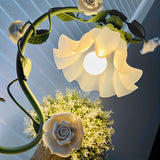 Yeknu  Traditional Style Energy-Efficient Table Lamp with Matte Finish, Floral Theme, Lacquered Metal & Plastic Base, Ceramic Rose Accents, Push Button Control, Downlight Bedroom Lamp, Art Shade Design, USB Powered - Handcraf