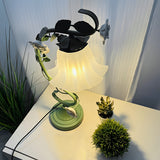 Yeknu  Traditional Style Energy-Efficient Table Lamp with Matte Finish, Floral Theme, Lacquered Metal & Plastic Base, Ceramic Rose Accents, Push Button Control, Downlight Bedroom Lamp, Art Shade Design, USB Powered - Handcraf