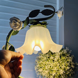 Yeknu  Traditional Style Energy-Efficient Table Lamp with Matte Finish, Floral Theme, Lacquered Metal & Plastic Base, Ceramic Rose Accents, Push Button Control, Downlight Bedroom Lamp, Art Shade Design, USB Powered - Handcraf