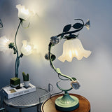 Yeknu  Traditional Style Energy-Efficient Table Lamp with Matte Finish, Floral Theme, Lacquered Metal & Plastic Base, Ceramic Rose Accents, Push Button Control, Downlight Bedroom Lamp, Art Shade Design, USB Powered - Handcraf