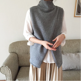 Yeknu 2 colors pullover vest sweater autumn winter korean style turtleneck knitted sweater vests sleeveless sweater womens (X7036)