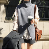 Yeknu 2 colors pullover vest sweater autumn winter korean style turtleneck knitted sweater vests sleeveless sweater womens (X7036)