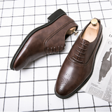 Yeknu High Quality Newest Fashion Men's Dress Shoes Classic Brown Pu Leather Premium Brogue Casual Shoes Zapatos De Hombre  AG015