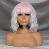 Yeknu Short Bob Body Wave Synthetic Wigs For Women Cosplay Wig With Pink Bangs  Synthet Natural Hair Lolita
