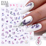 Yeknu 3D Nail Stickers Flower Pink Purple Cherry Blossoms Nail Art Decals Floral Leaf Summer Sliders Manicure Decor Tips CHCA764-776