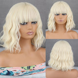 Yeknu Short WERD Wavy Off-white Grey Synthetic Wig Women's Heat-Resistant Natural Half Part Cosplay Party Lolita Wig