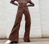 Yeknu Vintage High Waist Corduroy Brown Pants Solid Slim Harajuku Ladies Long Trousers 90s Flare Pants Women Pantalon Femme