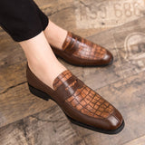 Yeknu Fashion Leather Formal Mens Crocodile Pattern Shoes Pointed Toe Casual Party Office Oxford Platform Shoes 5861