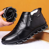 Yeknu Winter Men's Split Leather Sheep Fur Boots Blade Sole Thickened Anti-Slip Leisure Shoes New Luxury Fashion Wool Ankle Boot