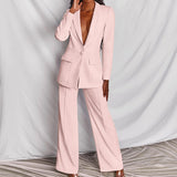Yeknu Two Piece Women Business Blazer Set Office Lady Solid Colors Formal Suits with Buttons New Pink Yellow Commute Blazer Pants Set