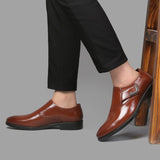 Yeknu Plus Size 38-48 Men Formal Leather Office Wide Fit Wedding Party Slip on Casual Pointed Toe Business Shoes 16-8802
